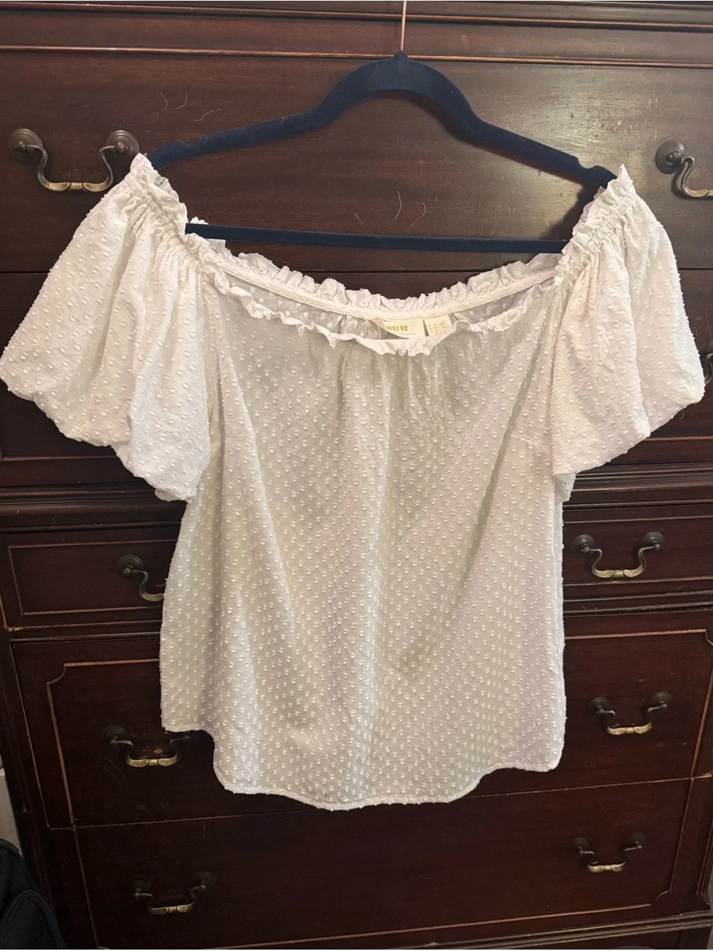 Anthropologie Maeve Sojourner Swiss Dot Off Shoulder White Top Size 12